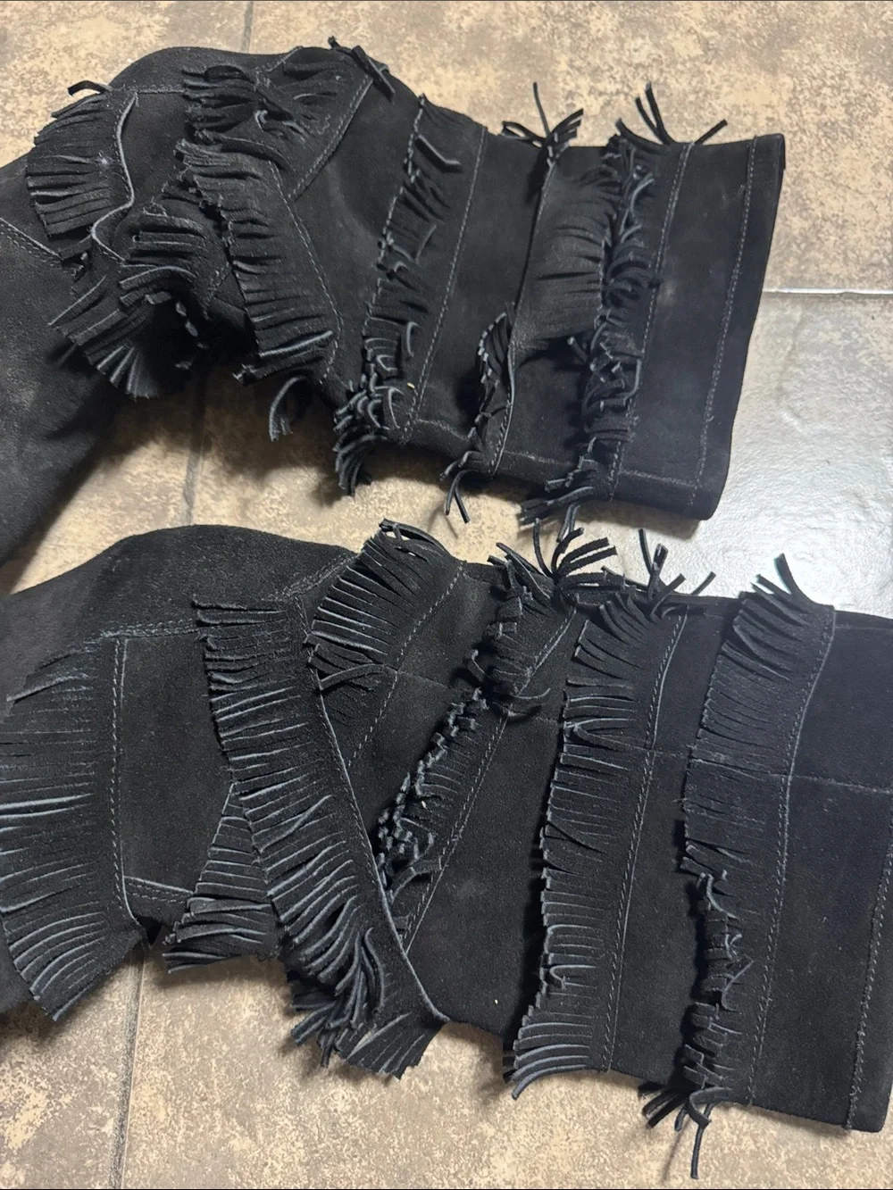 Black Fringe Suede Wedge Boots - Women's Stylish Mid-Calf
